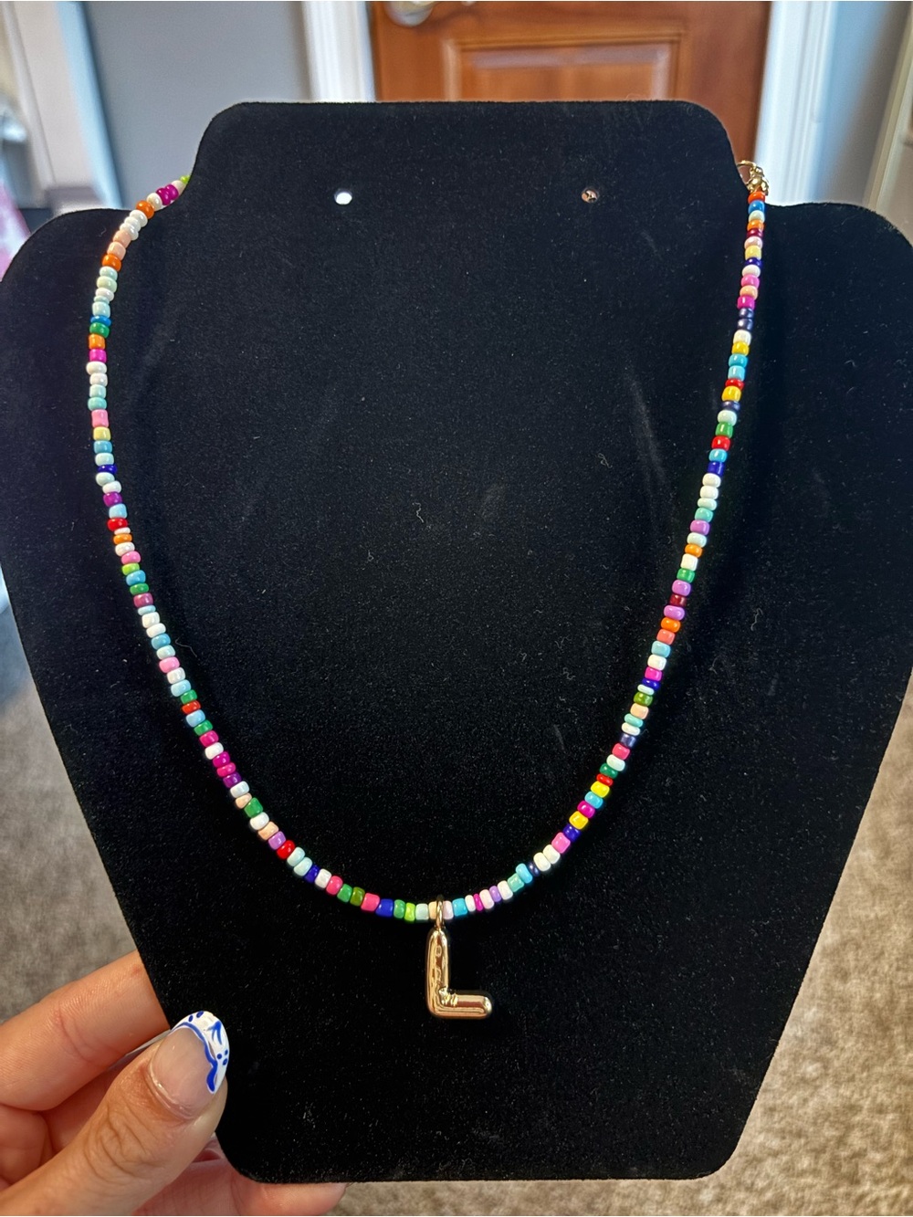 Multicolor Beaded Necklace with Gold letter Initial Pendant